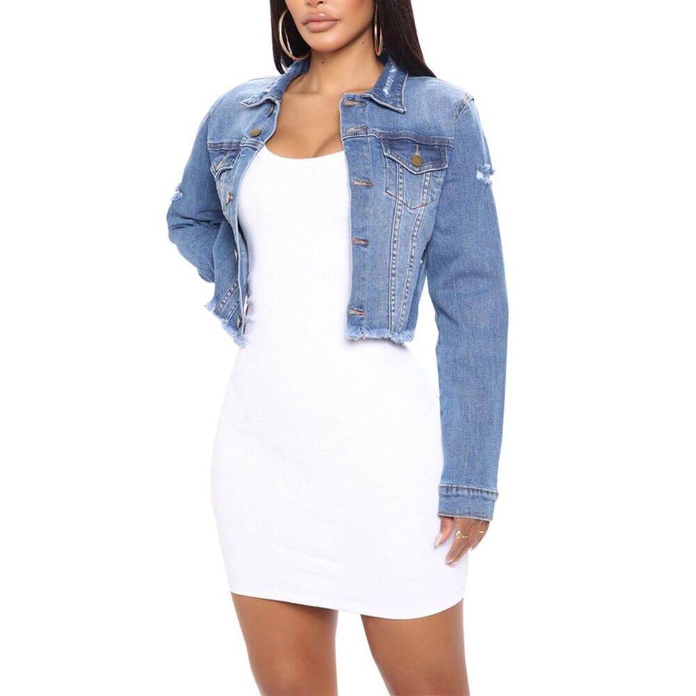 Distressed Frayed Ladies Ripped Stretchy Jacket, 1I-196T011